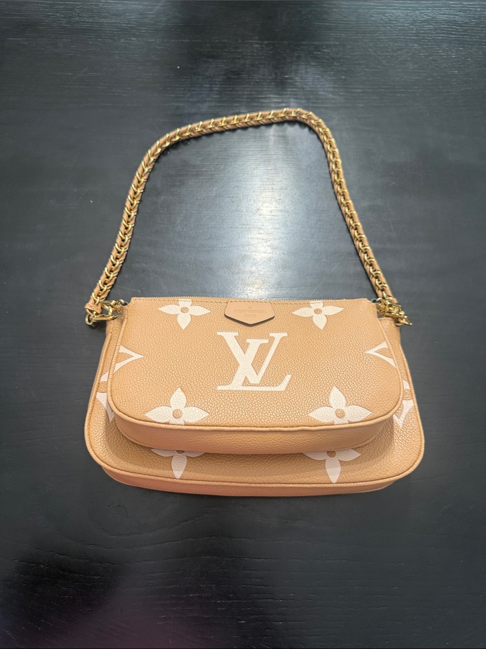 Louis Vuitton Tan & White Monogram Chain Shoulder Bag